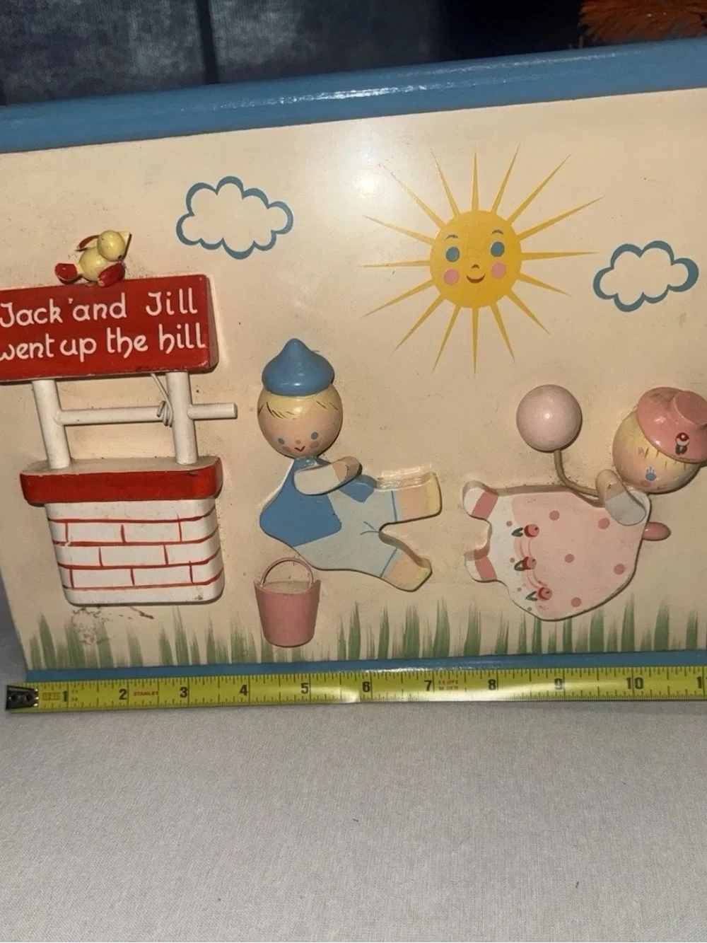 Vintage Jack and Jill Wall Plaque - Blue and Pink Nursery Decor